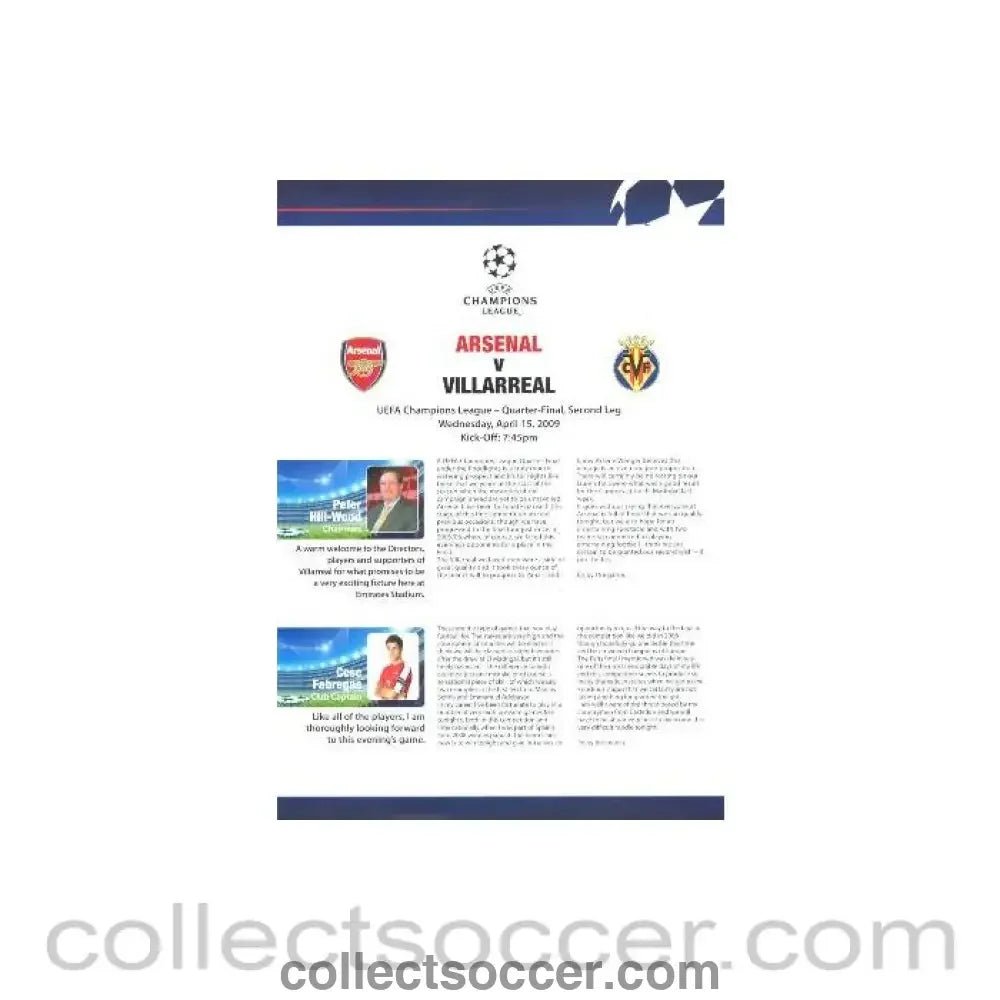 2009 - Arsenal v Villarreal Press Pack in English 15/04/2009 - Collect Soccer