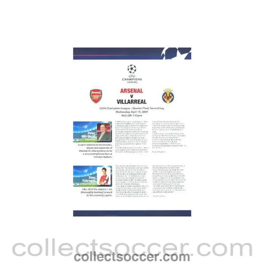 2009 - Arsenal v Villarreal Press Pack in English 15/04/2009