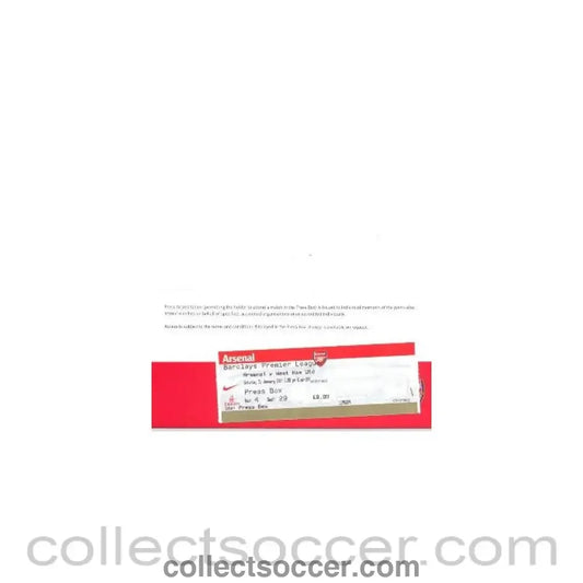 2009 - Arsenal v West Ham United Press Accreditation in Wallet 31/01/2009