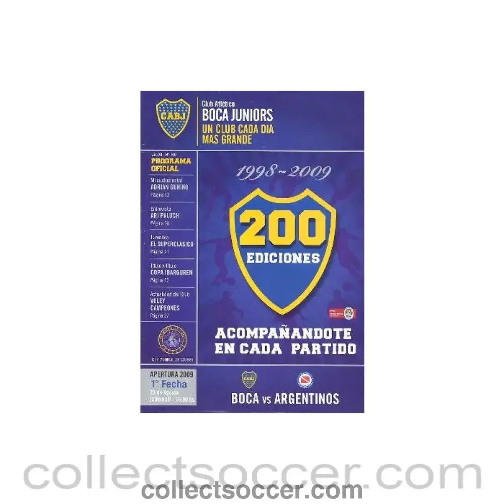 2009 Boca Juniors v Argentinos official programme 23/08/2009 - Collect Soccer