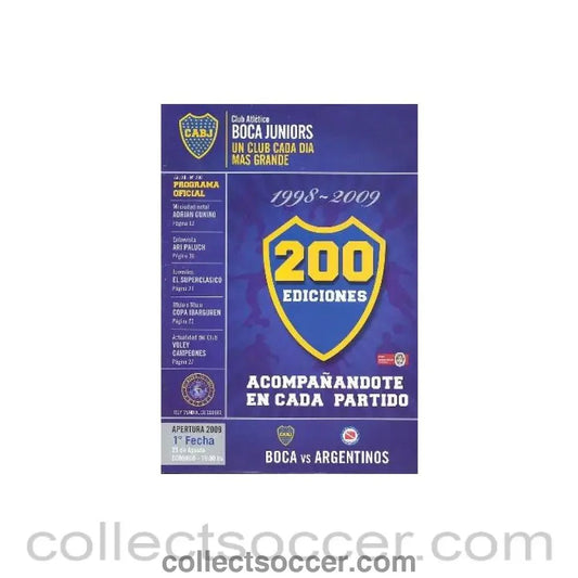 2009 Boca Juniors v Argentinos official programme 23/08/2009 - Collect Soccer