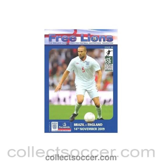 2009 Brazil v England official programme of the Free Lions 14/11/2009 - Collect Soccer