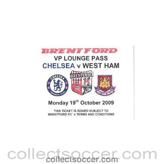 2009 - Chelsea Reserves v West Ham United Reserves ticket 19/10/2009
