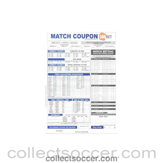 2009 - Chelsea v Apoel Nicosia betting slip 08/12/2009