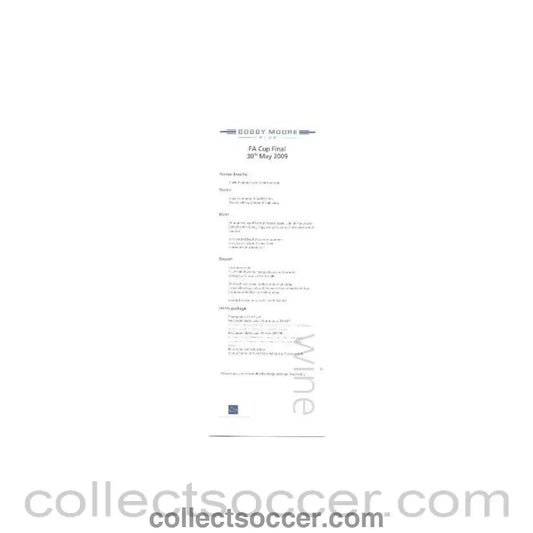 2009 - Chelsea v Everton FA Cup Final 30/05/2009 Rare Bobby Moore Menu