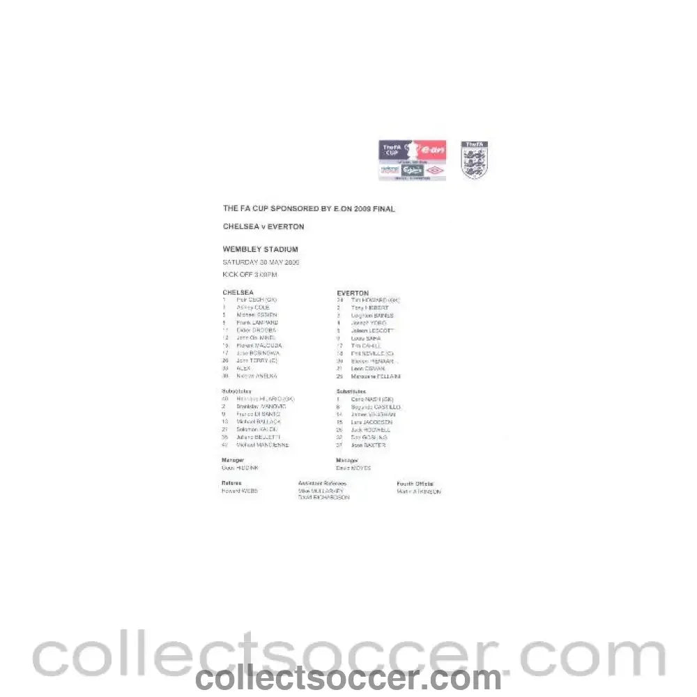 2009 - Chelsea v Everton official teamsheet 30/05/2009