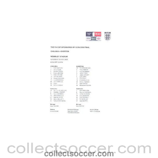 2009 - Chelsea v Everton official teamsheet 30/05/2009