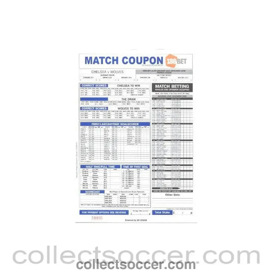 2009 - Chelsea v Wolverhampton Wanderers betting slip 21/11/2009