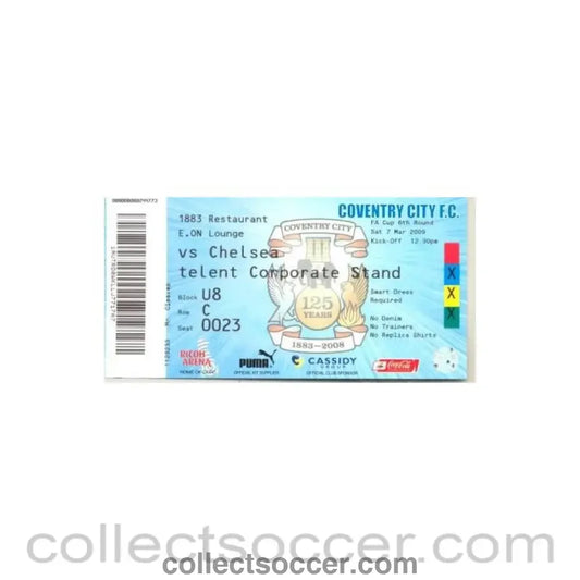 2009 - Coventry City v Chelsea match ticket 07/03/2009