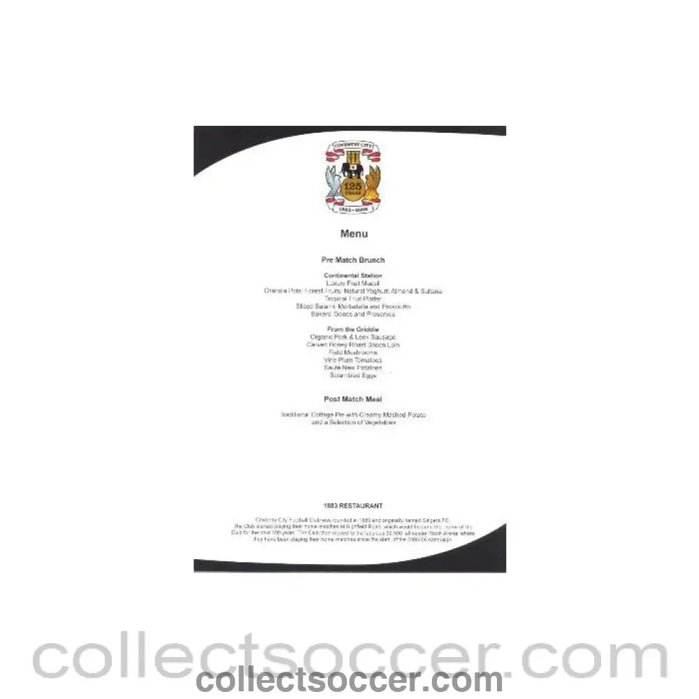 2009 - Coventry City v Chelsea menu 07/03/2009
