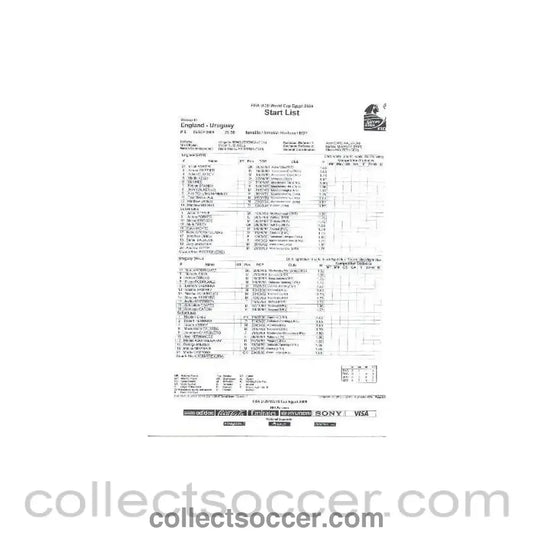 2009 England v Uruguay FIFA U20 World Cup in Egypt 26/09/2009 press start list