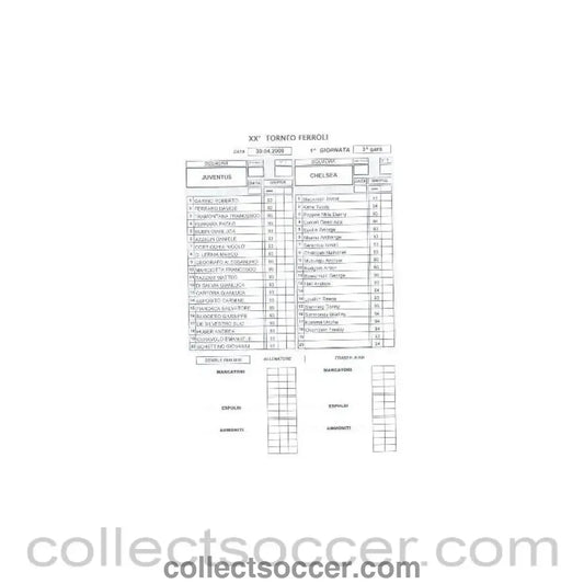 2009 - Juventus v Chelsea - Chelsea Youth Team Tournament Italy 2009 Teamsheet 30/04/2009