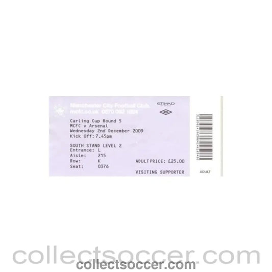 2009 - Manchester City v Arsenal 02/12/2009 ticket