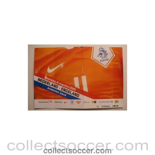 2009 - Netherlands v England 12/08/2009 large colour flyer - Collect Soccer