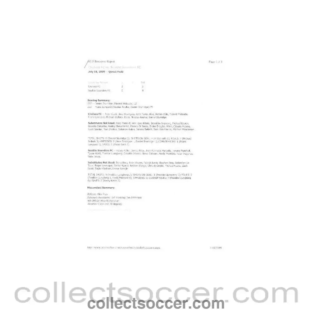 2009 - Seattle Sounders v Chelsea score report full time stats on an American size paper 18/07/2009 played in the USA