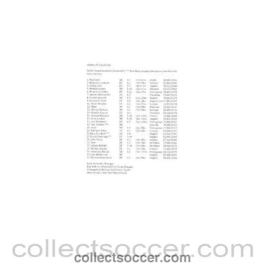 2009 - Seattle Sounders v Chelsea Chelsea Sqad List on an American size paper 18/07/2009 played in the USA