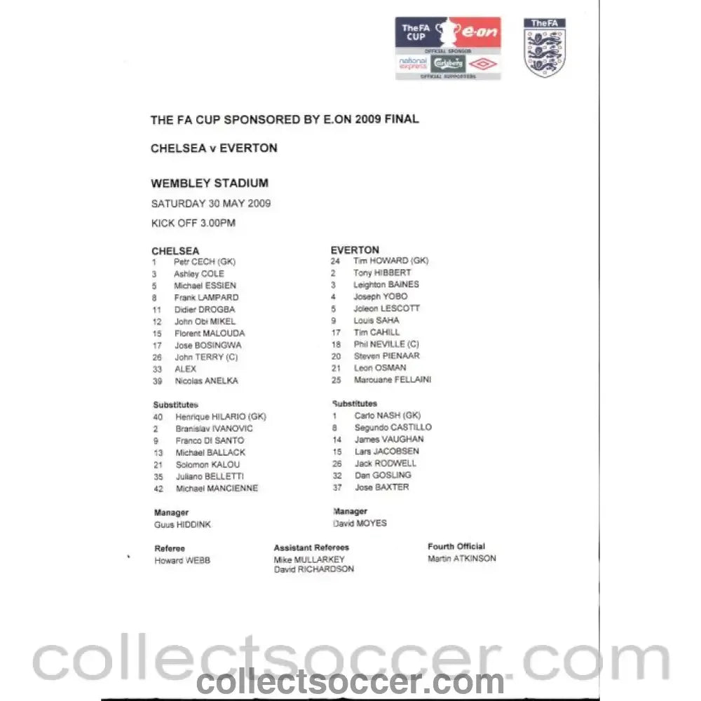 2009 Signed FA Cup Final Official Programme Chelsea v Everton + Rare Original Team Sheet - Collect Soccer