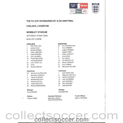 2009 Signed FA Cup Final Official Programme Chelsea v Everton + Rare Original Team Sheet - Collect Soccer