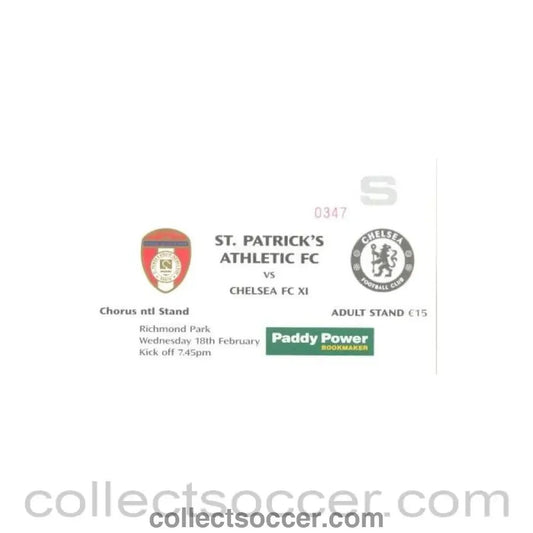 2009 - St. Patrick's Athletic v Chelsea match ticket 18/02/2009 - Collect Soccer