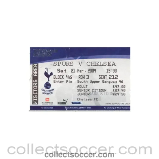 2009 - Tottenham Hotspur v Chelsea ticket 21/03/2009