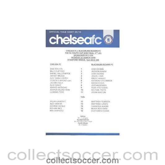 2010 - Chelsea v Blackburn Rovers official programme 22/03/2010