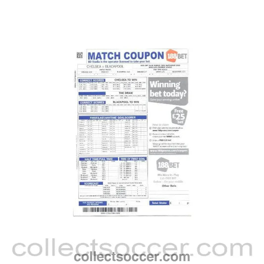 2010 - Chelsea v Blackpool betting slip 19/09/2010
