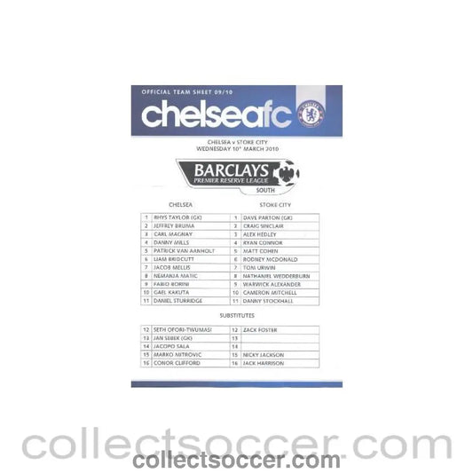 2010 - Chelsea v Stoke City official programme 10/03/2010