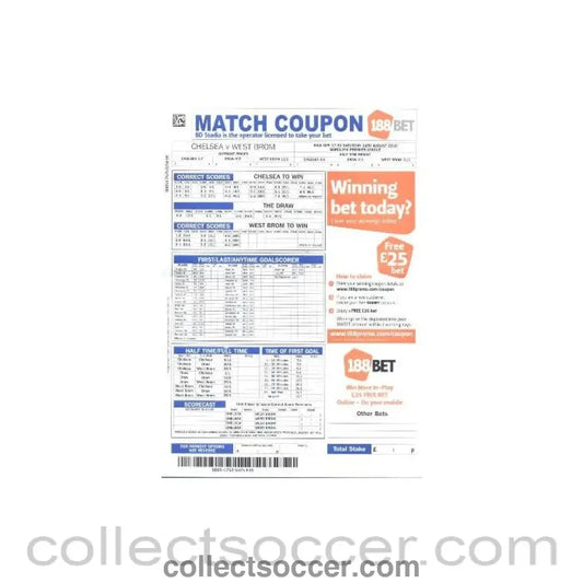 2010 - Chelsea v West Bromwich Albion betting slip 14/08/2010