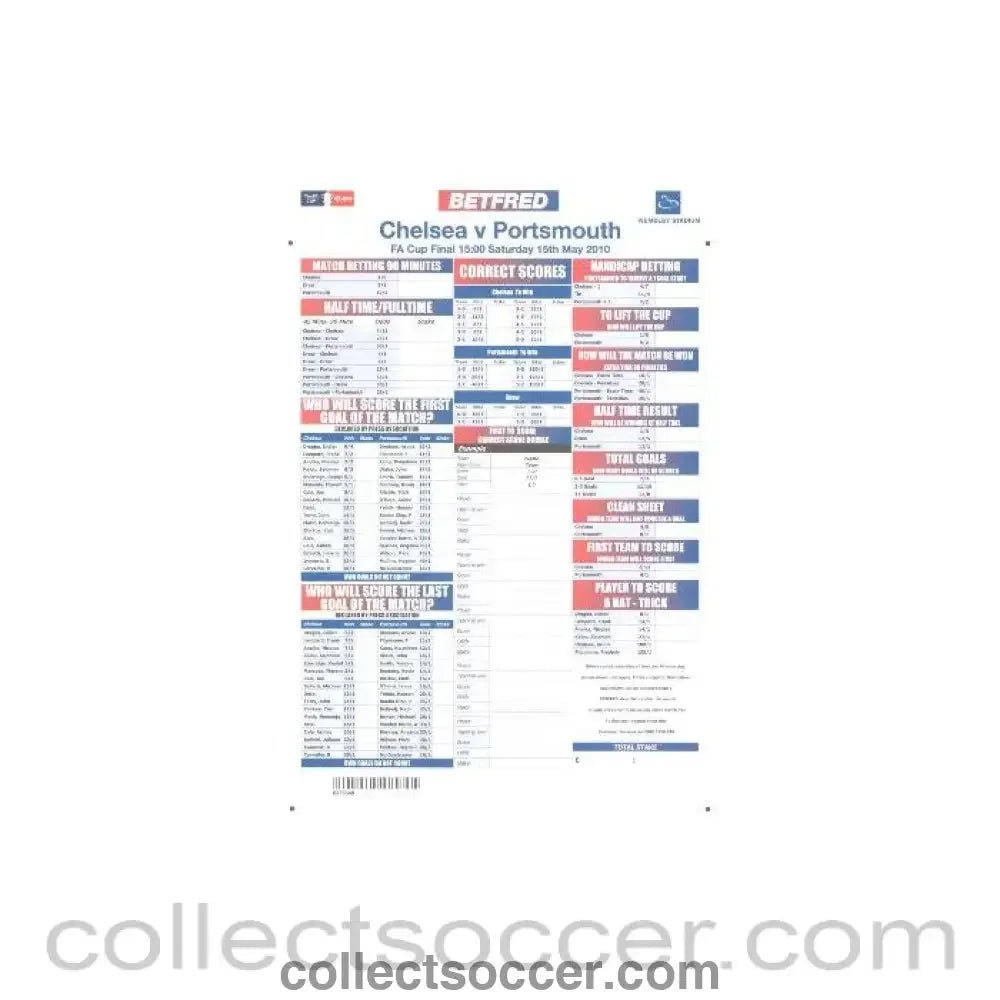 2010 F.A. Cup Final Chelsea v Portsmouth 15/05/2010 Betfred betting slip - Collect Soccer