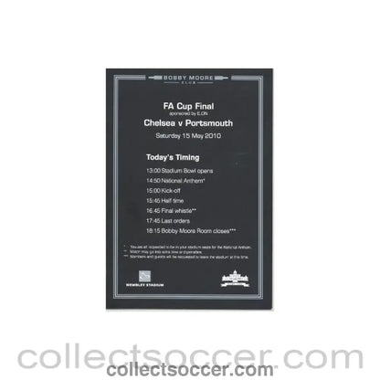 2010 F.A. Cup Final Chelsea v Portsmouth 15/05/2010 Bobby Moore Club menu - Collect Soccer
