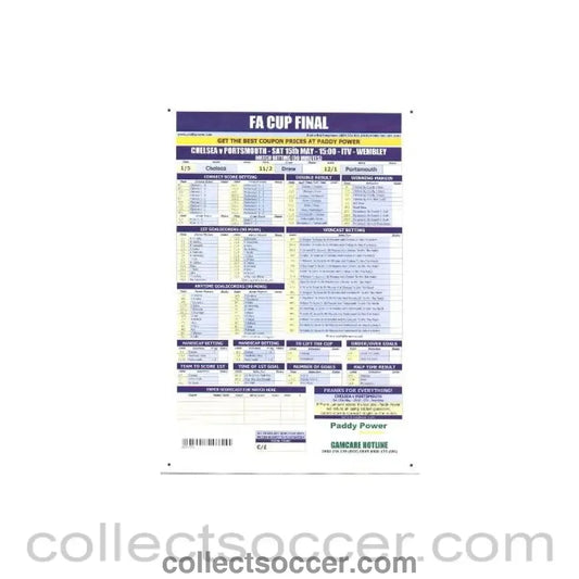 2010 F.A. Cup Final Chelsea v Portsmouth 15/05/2010 Paddy Power betting slip