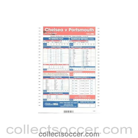 2010 F.A. Cup Final Chelsea v Portsmouth 15/05/2010 William Hill betting slip