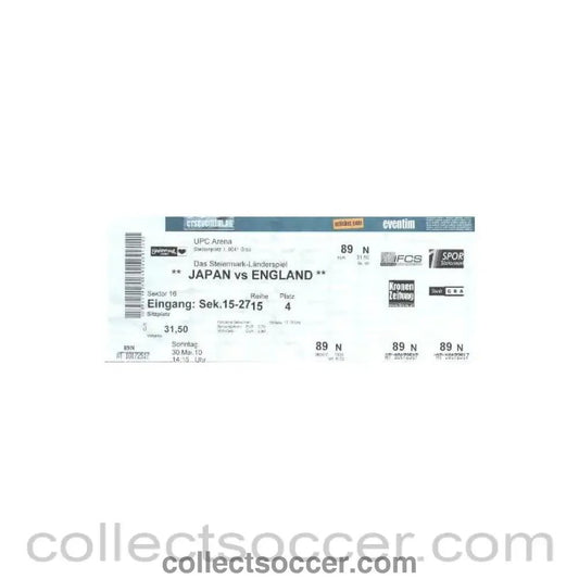 2010 - Japan v England ticket 30/05/2010 - Collect Soccer