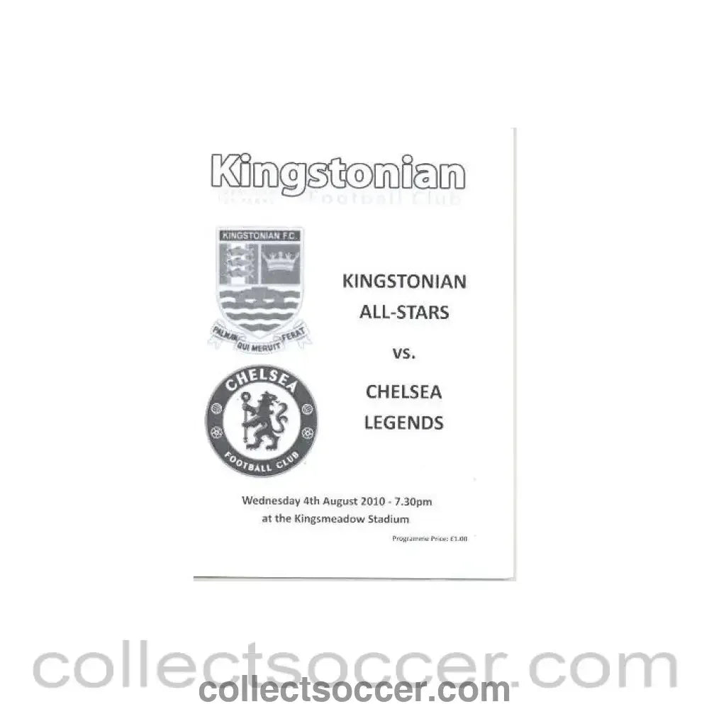 2010 - Kingstonian All - Stars v Chelsea Legends official programme 04/08/2010 Friendly - Collect Soccer
