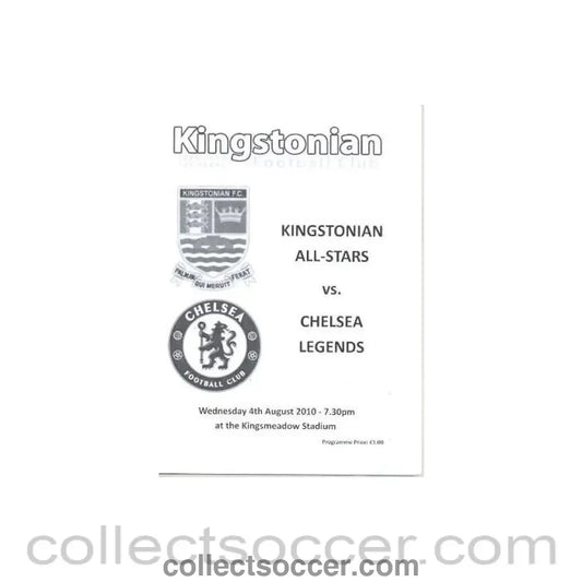 2010 - Kingstonian All - Stars v Chelsea Legends official programme 04/08/2010 Friendly - Collect Soccer