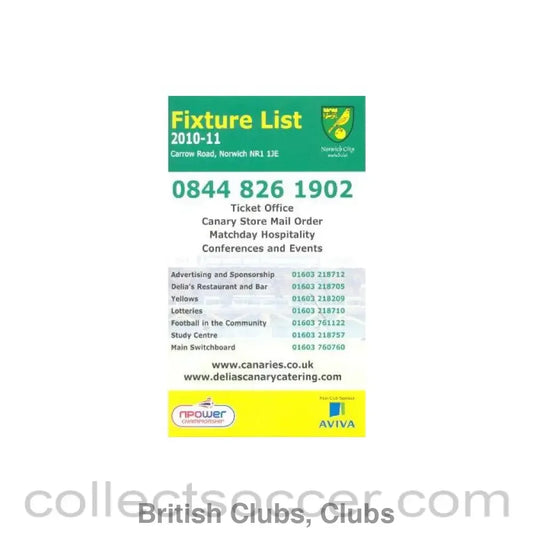 2010 - Norwich City fixtures 2010-2011