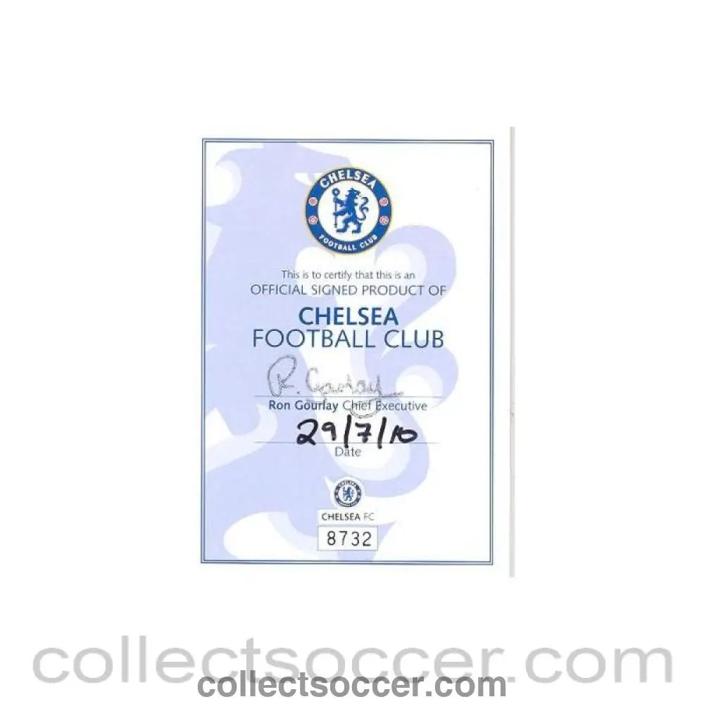 2010 - Officially Signed Product of Chelsea F.C. - original signarure of Ron Gourlay - Chief Executive of Chelsea F.C., dated 29/07/2010 - Collect Soccer