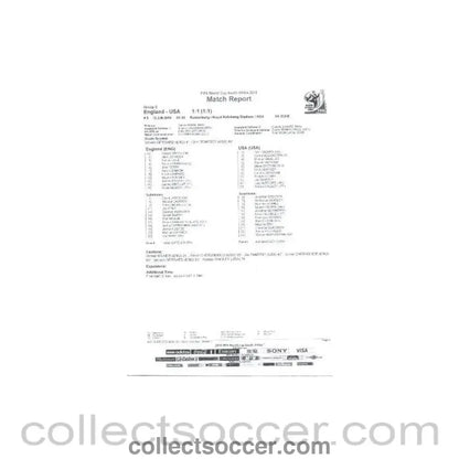 2010 World Cup official black and white full - time Match Report England v USA 12/06/2010 - Collect Soccer