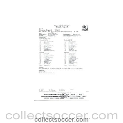 2010 World Cup official black and white full - time Match Report Slovenia v England 23/06/2010 - Collect Soccer