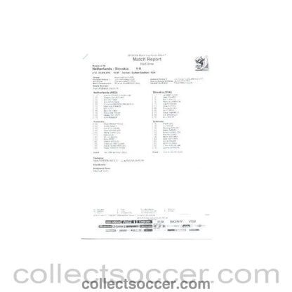2010 World Cup official black and white half - time Match Report Netherlands v Slovakia 28/06/2010 - Collect Soccer