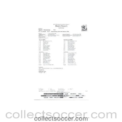 2010 World Cup official black and white half - time Match Report Spain v Honduras 21/06/2010 - Collect Soccer