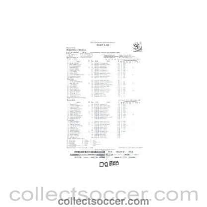 2010 World Cup official black and white Start List Argentina v Mexico 27/06/2010 - Collect Soccer