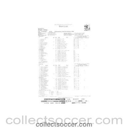 2010 World Cup official black and white Start List Brazil v Chile 28/06/2010 - Collect Soccer