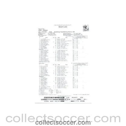 2010 World Cup official black and white Start List USA v Ghana 26/06/2010