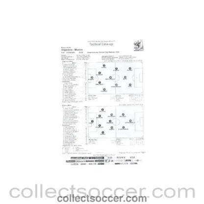 2010 World Cup official black and white Tactical Line - Up Argentina v Mexico 27/06/2010 - Collect Soccer