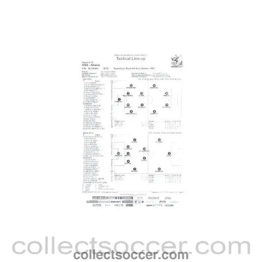 2010 World Cup official black and white Tactical Line - Up USA v Ghana 26/06/2010 - Collect Soccer