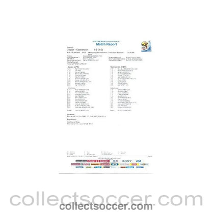 2010 World Cup official colour full - time Match Report Japan v Cameroon 14/06/2010 - Collect Soccer
