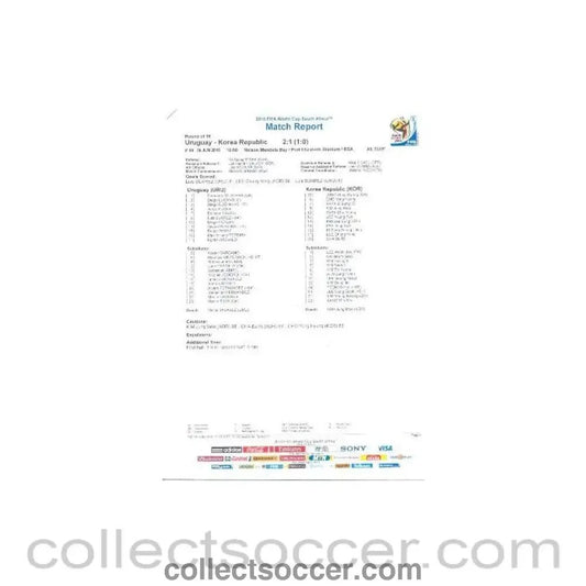 2010 World Cup official colour full - time Match Report Uruguay v South Korea 26/06/2010 - Collect Soccer