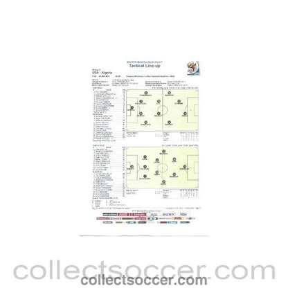 2010 World Cup official colour Tactical Line - Up USA v Algeria 23/06/2010 - Collect Soccer