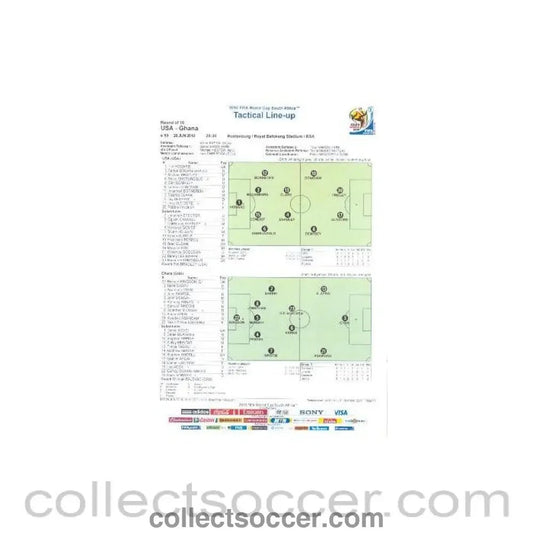 2010 World Cup official colour Tactical Line - Up USA v Ghana 26/06/2010 - Collect Soccer